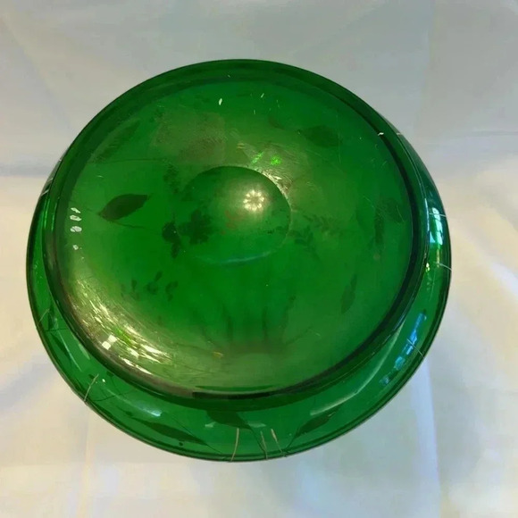 Victorian Glass Bohemian Green Floral Decanter Hand Painted - Picture 5 of 6